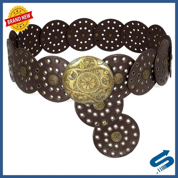 Accessories - Wide Disc Belt Western Style PU Leather Adjustable 45-59in Length